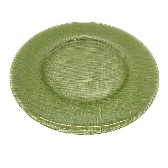Bormioli Rocco Inca Green Glass Charger Plate 13” Decorative Weave Texture Italy - Picture 3 of 6